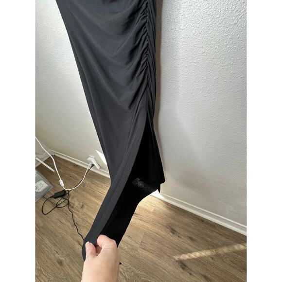 VICI Black Elisabeth Mock Neck Cap Sleeve Side Slit Ruched Midi Dress XS - Picture 9 of 15